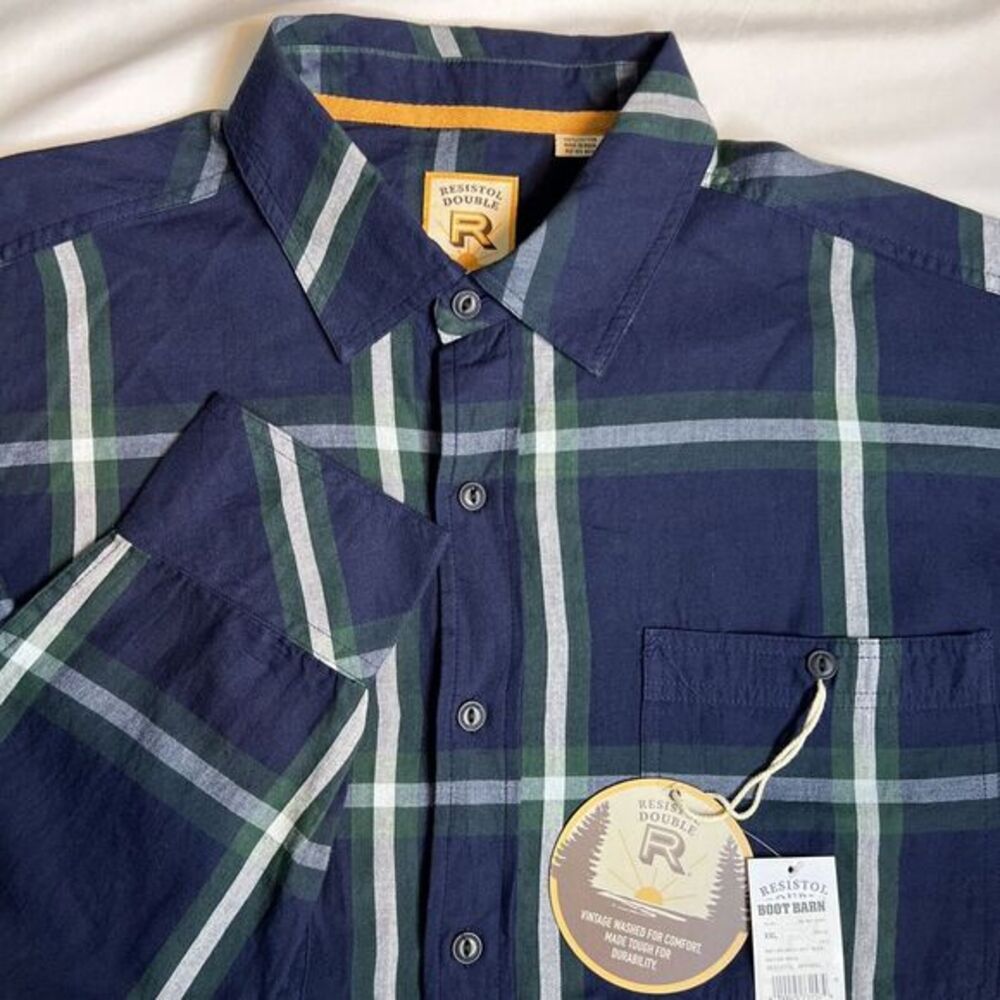 Resistol Double R Shirt Blue Green‎ Plaid Long Sleeve Shirt -NWT - Size XXL